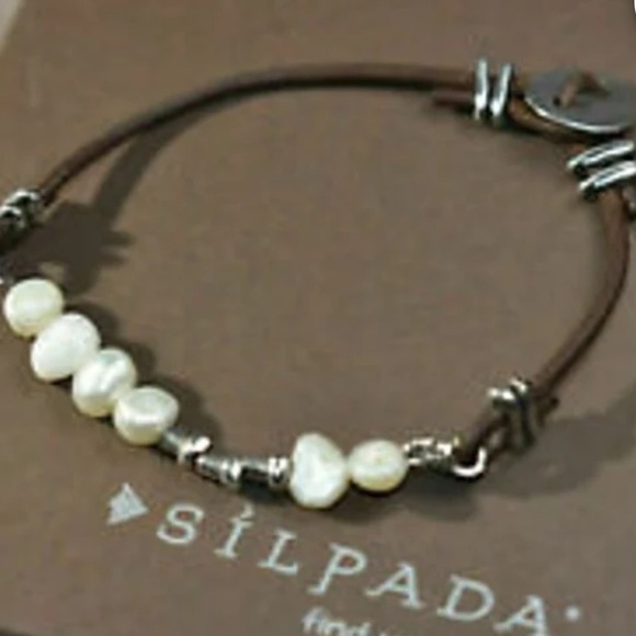 Rare Silpada Natural Pearl 925 Sterling Silver Brown Leather Button Bracelet - Picture 3 of 7